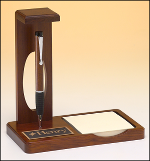 Floating Pen Desk Set with Memo Pad, Matte Teakwood Finish