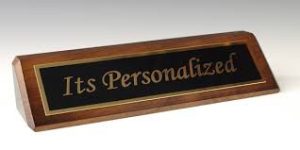 Walnut Name Wedge w/ Black Brass Engraved Name Plate