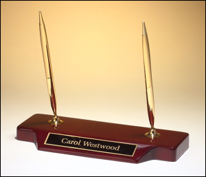 Double Pen Set on a Rosewood Stained Piano Finish Base