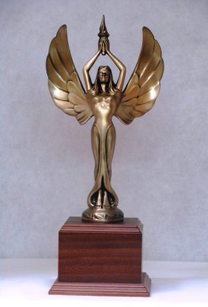 Large Die-Casted Wing Victory of Achievement on Wood Base