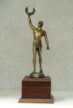 Large Die-Casted Male Victory of Achievement on Wood Base