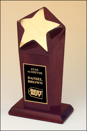 Polished Metal Goldtone Star Casting on Rosewood Stained Piano Finish Base