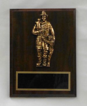 FIREMAN & CHILD SOLID BRONZE DIE-CAST PLAQUE