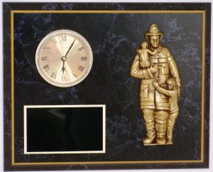 FIREMAN & CHILD SOLID BRONZE DIE-CAST CLOCK