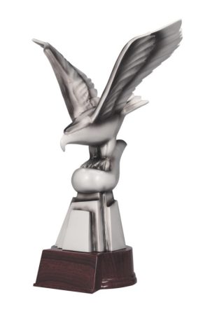 Metallic Silver Resin Eagle mounted on Rosewood Base
