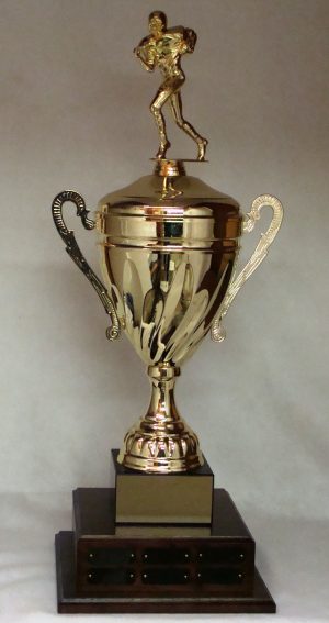 Large Gold Metal Loving Cup Mounted on Walnut Base & Black Marble Bases