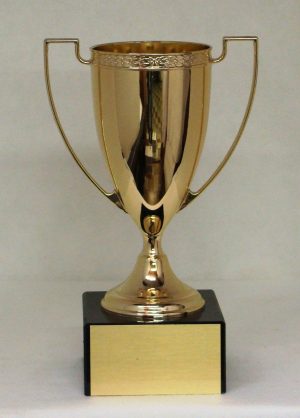 Solid Die Cast Metal OPEN Loving Cup Mounted on Black Marble Base