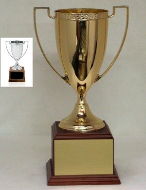 Solid Die Cast Metal OPEN Loving Cups Mounted on Wood Base